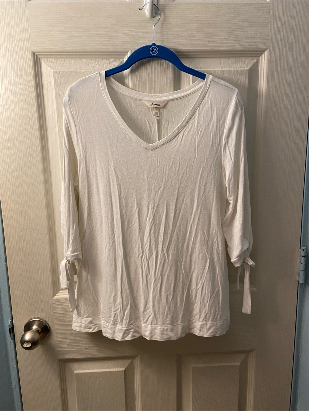 Soma White V-Neck Long Sleeve Top with Sleeve Ties